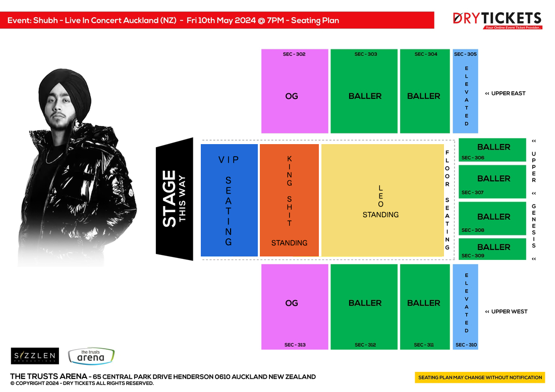 SHUBH Live Concert In Auckland (NZ) Seating Map