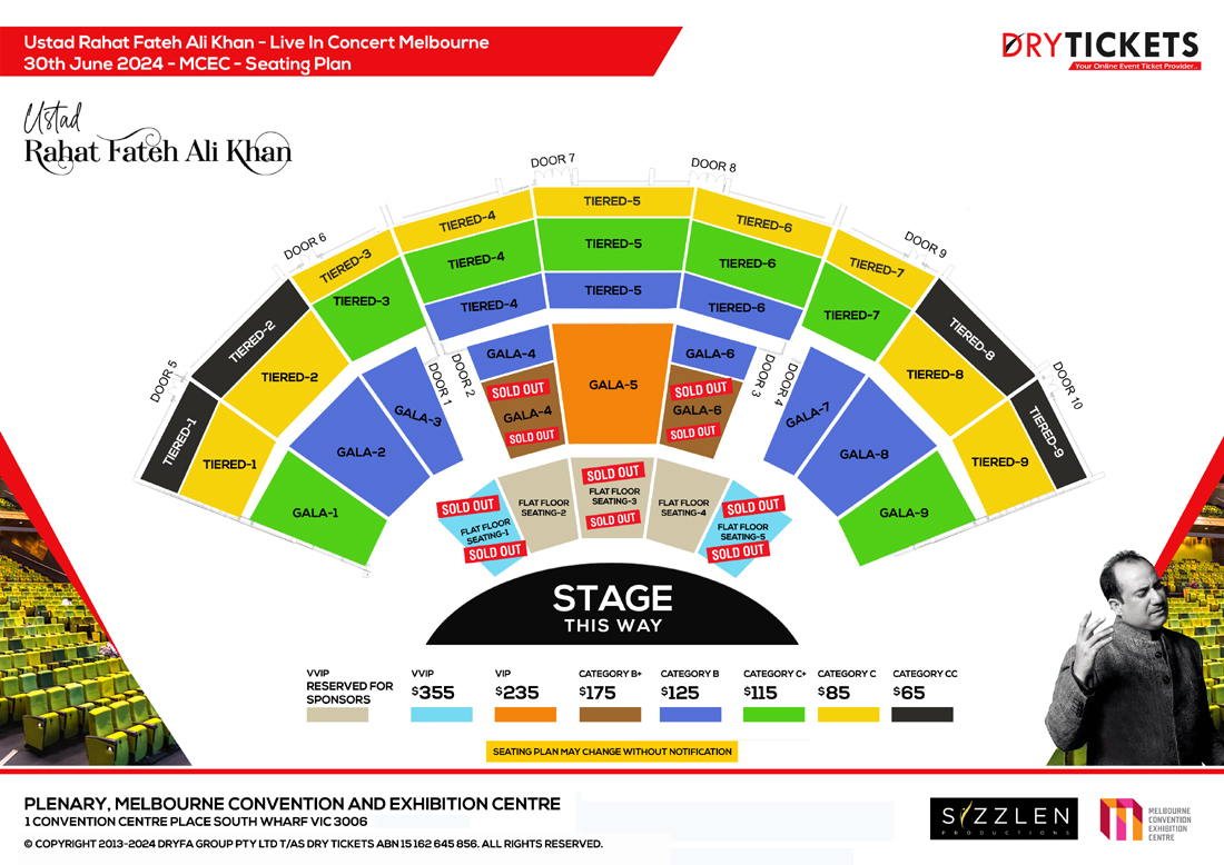 The Legacy of KHANS - Ustad Rahat Fateh Ali Khan Live In Concert Melbourne Seating Map