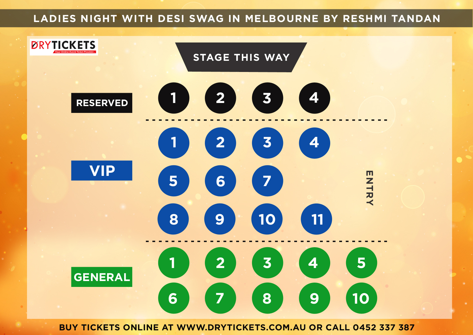 Ladies Night with Desi Swag In Melbourne by Reshmi Tandan 2022 Seating Map